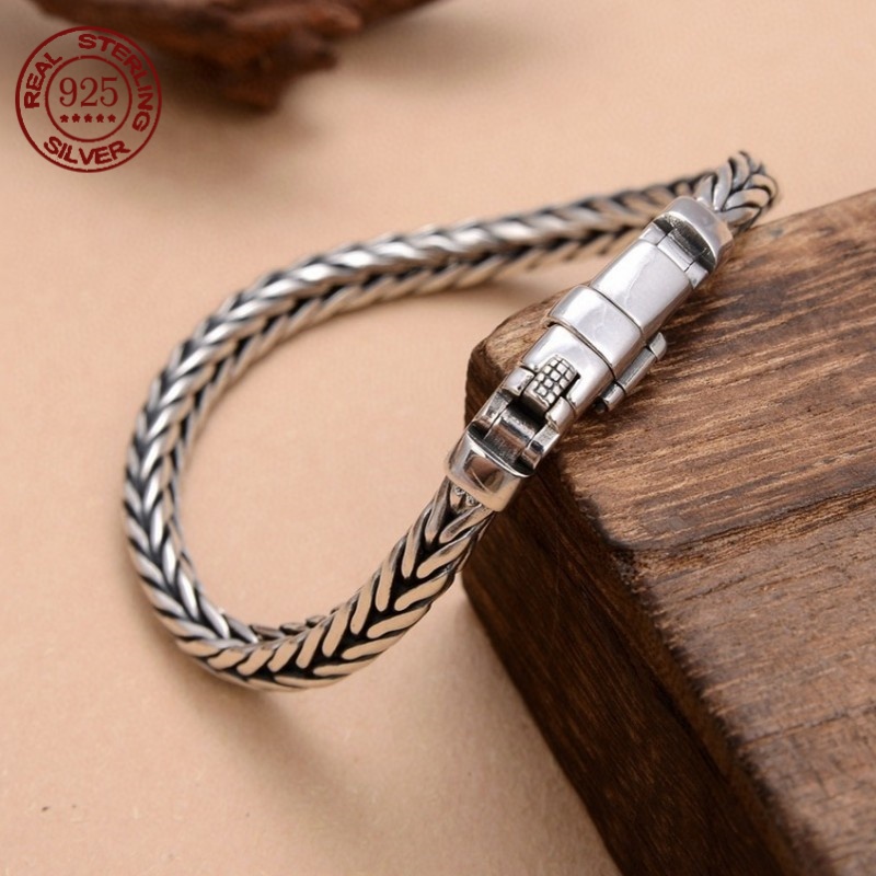 Embroidery Bracelet - S925 gümüş basit otoriter 6mm el
