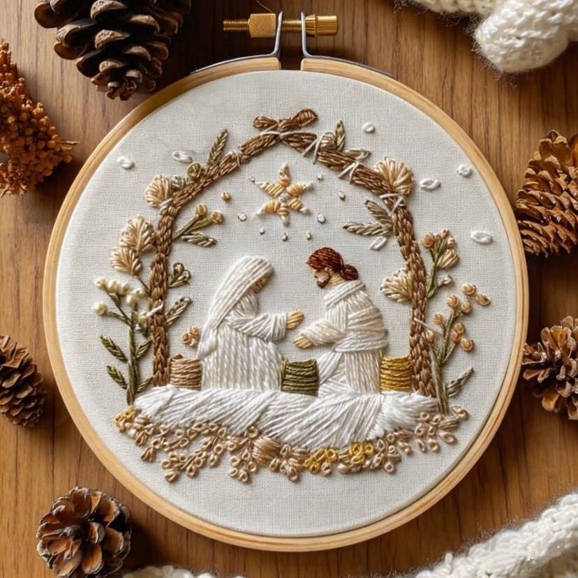 Embroidery Backpack Kit - İsa'nın Doğuşu Noel Nakış Kiti, İngilizce