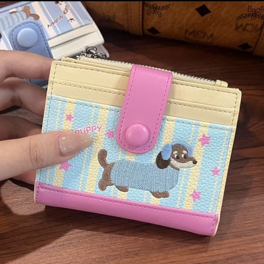 Embroidery Wallet - Kore Tarzı Dachshund Nakış Kısa Cüzdan
